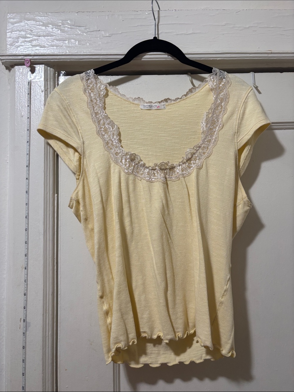 Free People Lace-Trim Scoop Neck Camisole Top in Pale Yellow